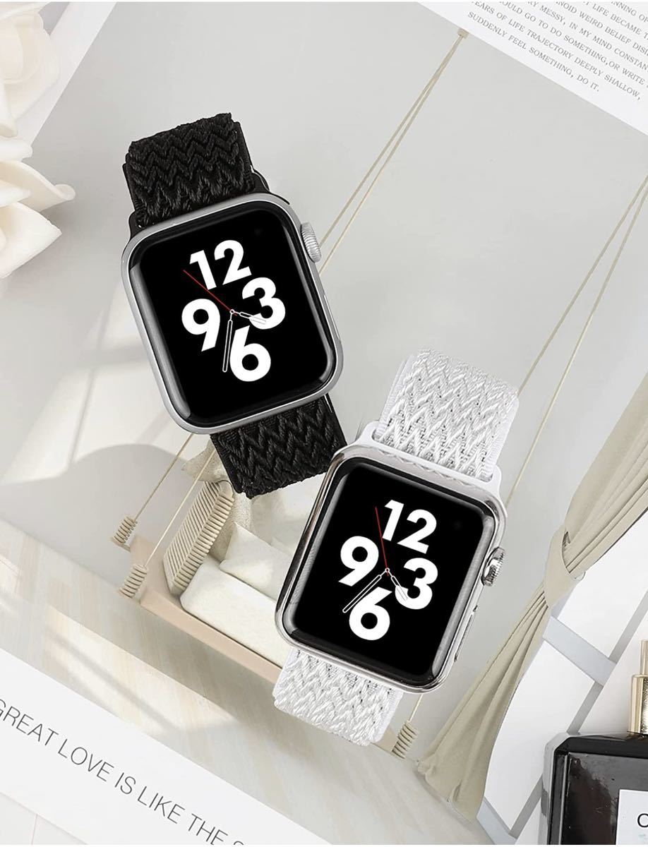 【2個付き】 Apple Watch アップルウォッチ バンド　38/40/41mm シリーズSE/8/7/6/5/4/3/2対応 ナイロン製弾性バンド (ブラック＋ホワイト)