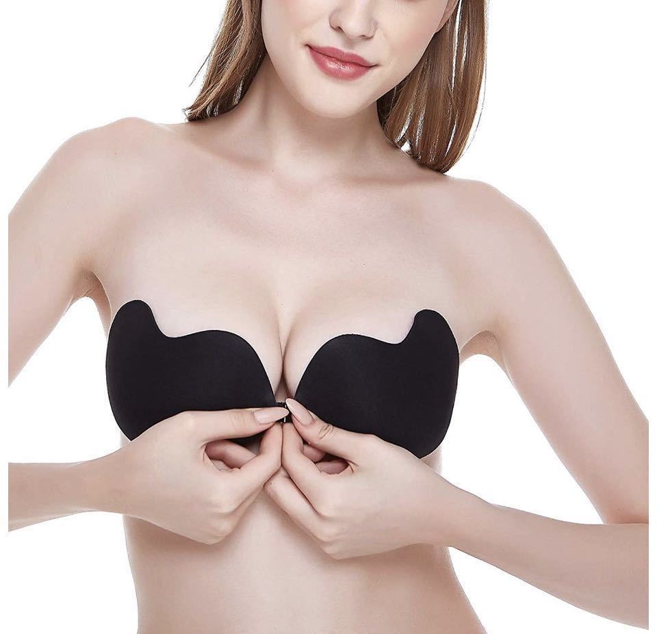 シリコンブラ　ヌーブラ 水著 盛れる 超軽量26g 激盛り ドレス用インナー バックレス ブラ 胸パッド Bカップ　ブラック　黒2枚