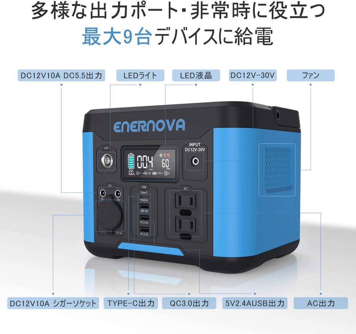 Enernova ポータブル電源 大容量 296Wh/80000mAh 急速充電 パススルー