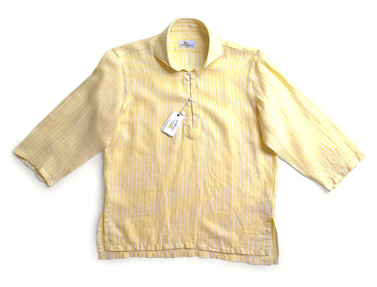 偉大な 新品 春夏 マリオムスカリエッロ L MARIO MUSCARIELLO カプリシャツ リネン100% イエロー×ホワイト ストライプ 7分袖 正規品 イタリア製 Lサイズ 偉大な 新品 春夏 マリオムスカリエッロ L MARIO MUSCARIELLO カプリシャツ リネン100% イエロー×ホワイト ストライプ 7分袖 正規品 イタリア製 Lサイズ