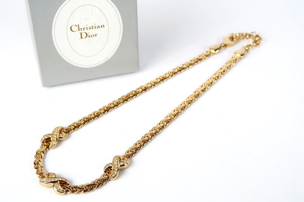 【超美品】Christian Dior クリスチャンディオール ラインストーン ネックレス レディース ブランドアクセサリー【KM85】