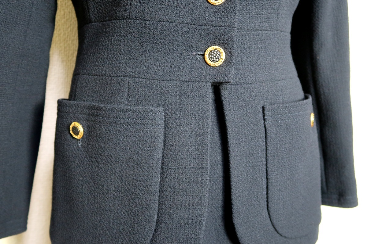 【超美品】CHANEL シャネル ツイード ジャケット スカート セットアップ 36 洋服 ネイビー【MC53】_画像4