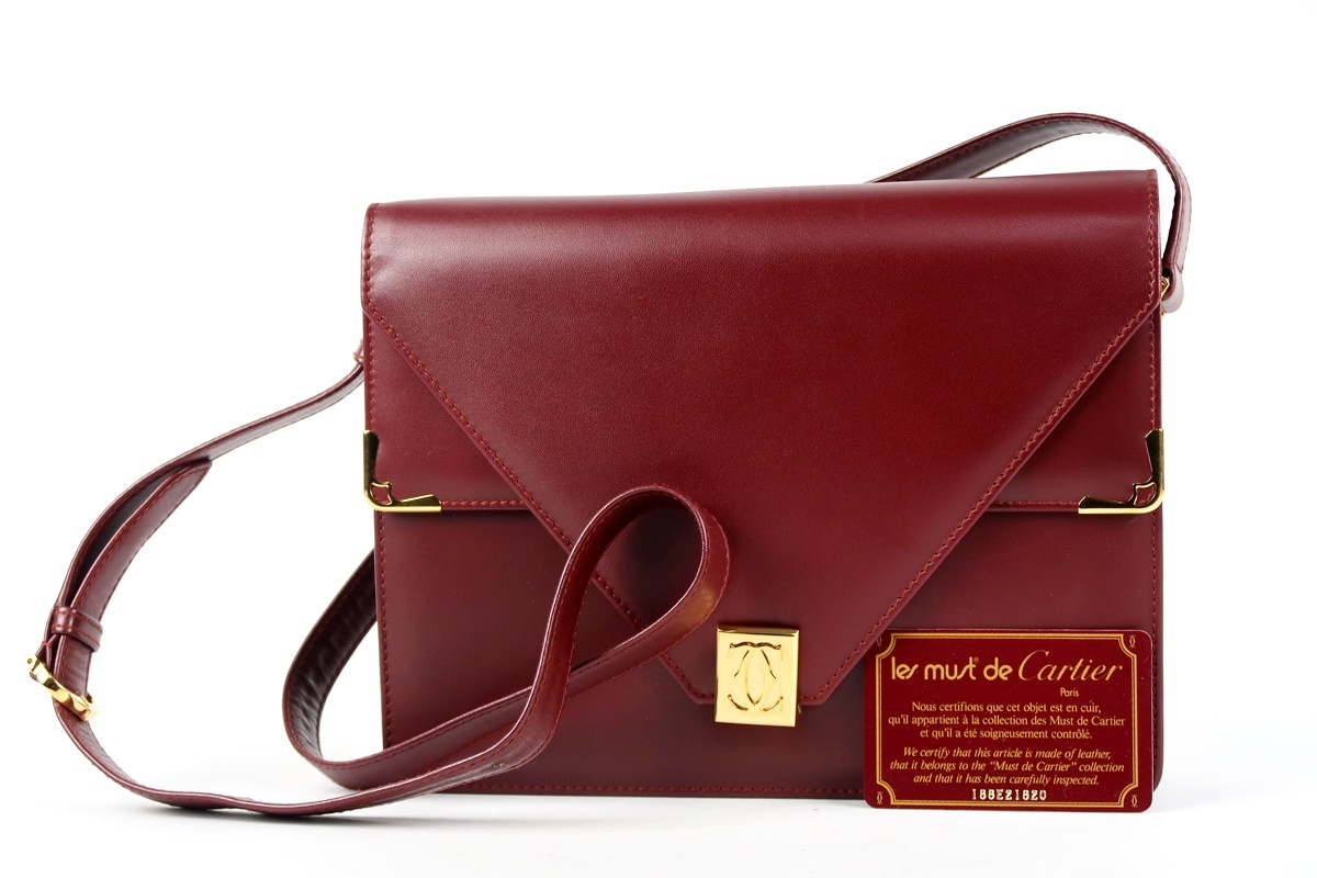 【超美品】Cartier カルティエ ショルダーバッグ ボルドー レザー 本革 ブランド鞄【MC36】 0