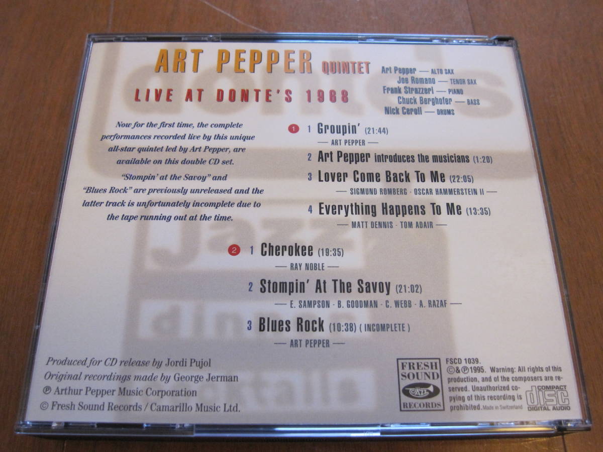 Art Pepper Quintet『 Live At Donte's 1968 』輸入盤2CD アート ペッパー_画像2