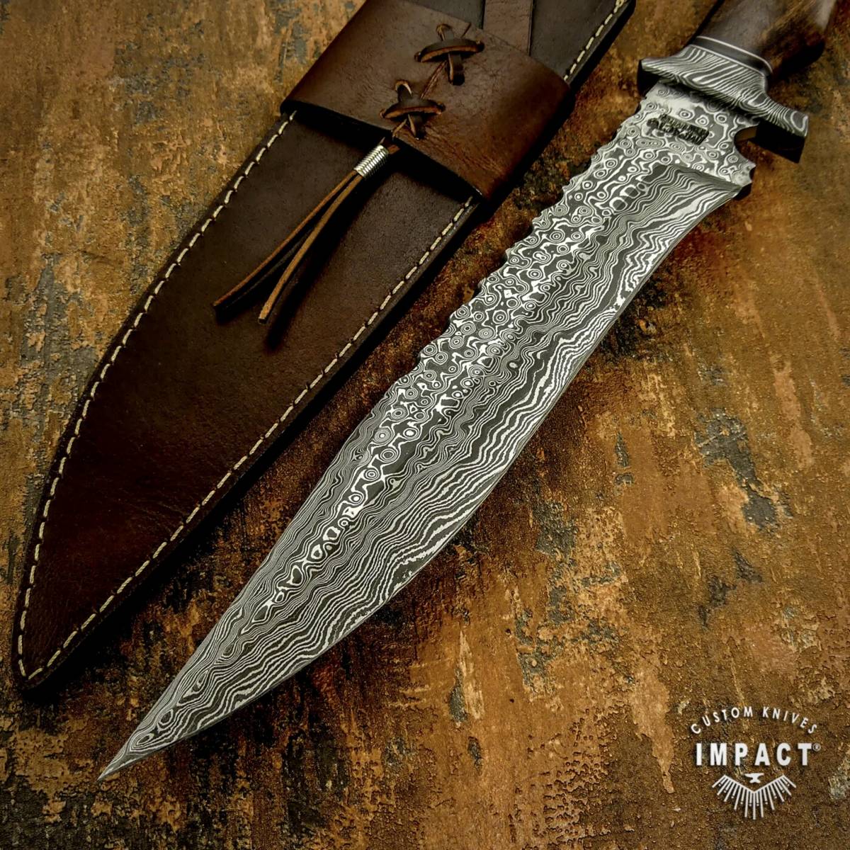 ☆全長42.7cm イギリス IMPACT製 ダマスカス鋼 ナイフ カスタム ☆全長42.7cm イギリス IMPACT製 ダマスカス鋼 ナイフ カスタム