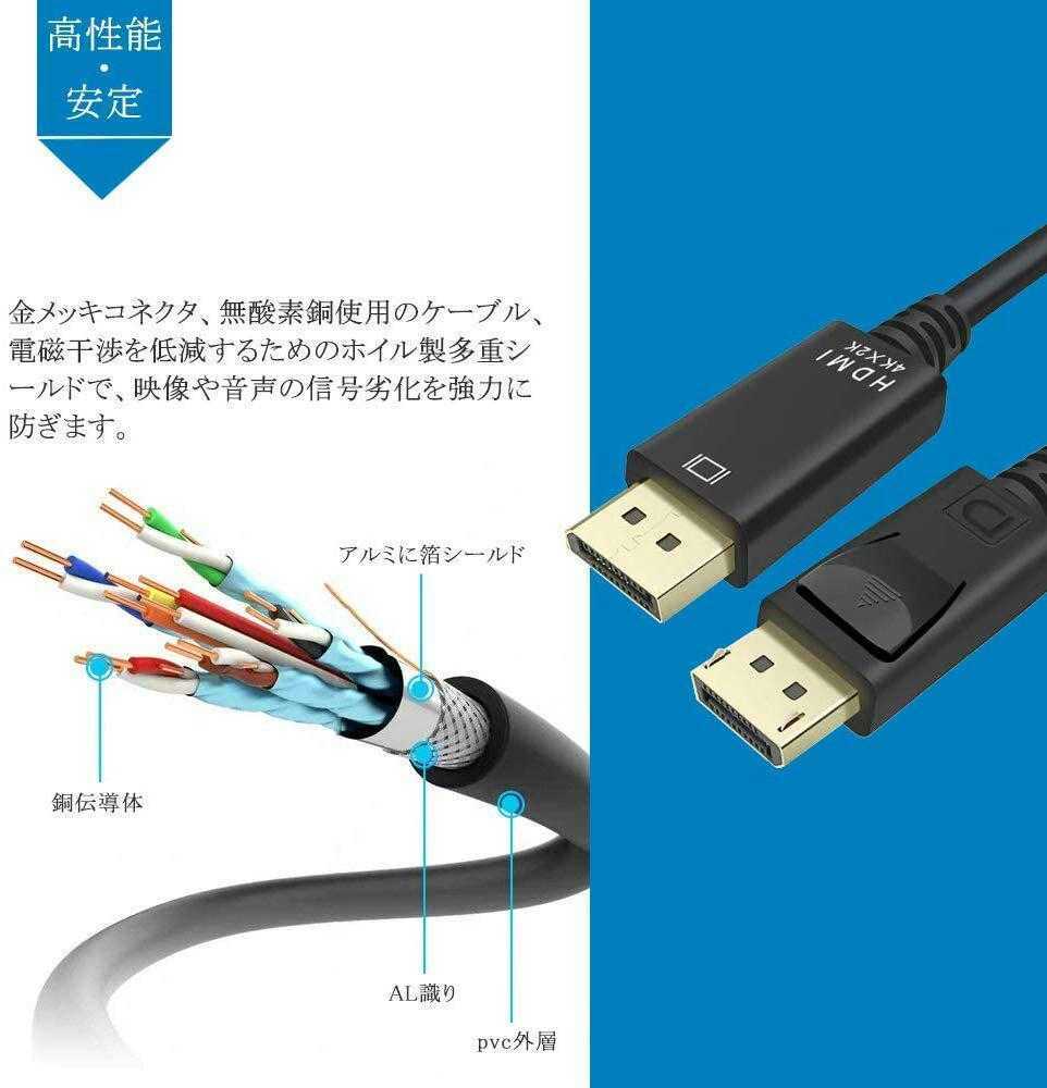 DisplayPort To HDMI 変換 ケーブル 4K解像度対応1.8M