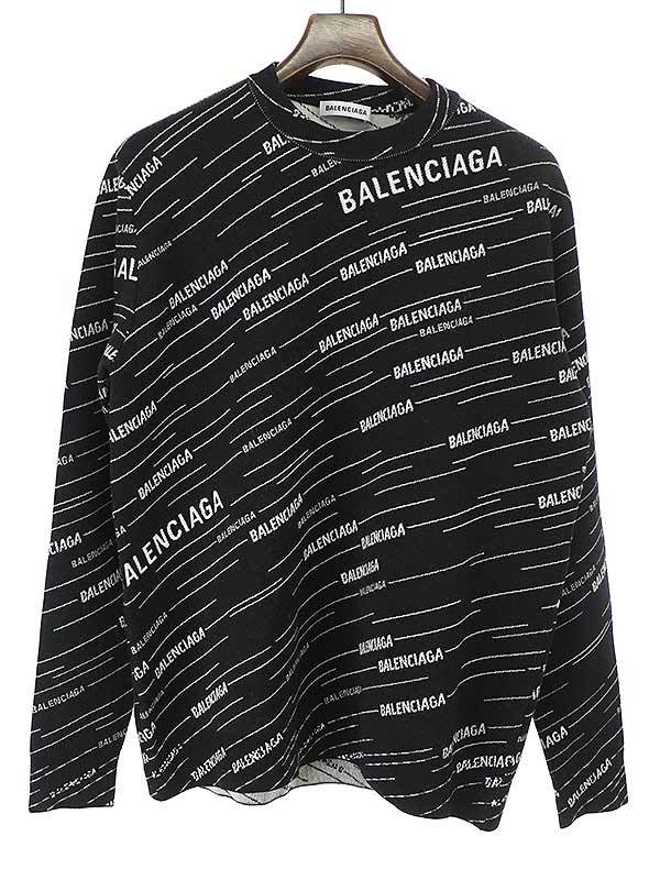 BALENCIAGA バレンシアガ ロゴ総柄クルーネックニットセーター