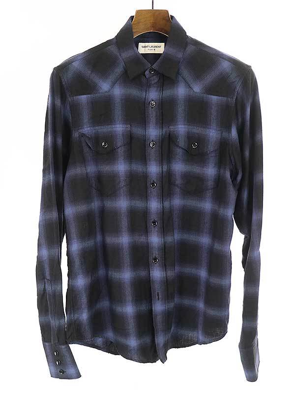 大特価放出! パリ サンローラン PARIS LAURENT SAINT 17SS メンズ 36 ブルー コットンテンセルオンブレチェックシャツ 長袖シャツ 大特価放出! パリ サンローラン PARIS LAURENT SAINT 17SS メンズ 36 ブルー コットンテンセルオンブレチェックシャツ 長袖シャツ