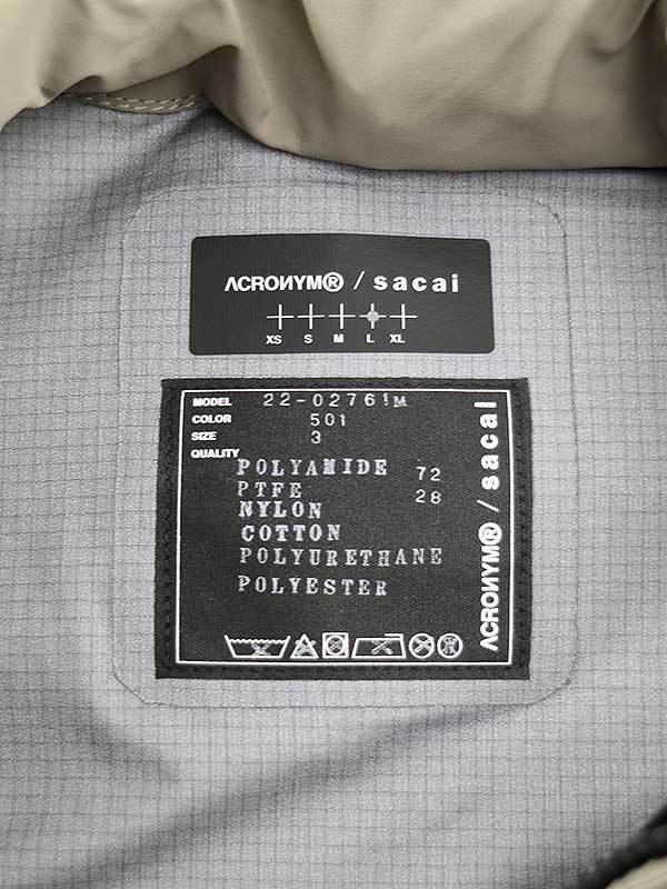 sacai × ACRONYM サカイ × アクロニウム 22SS FIELD JACKET フィールドジャケット カーキ サイズ:3 メンズ_画像3