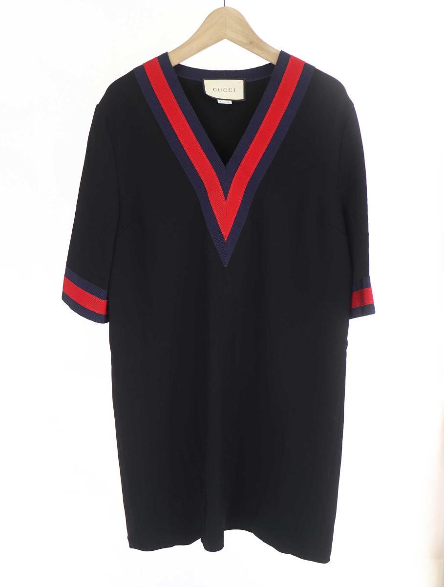 希少極美品✨グッチ 19AW Vネックウェブラインワンピース ブラック 38
