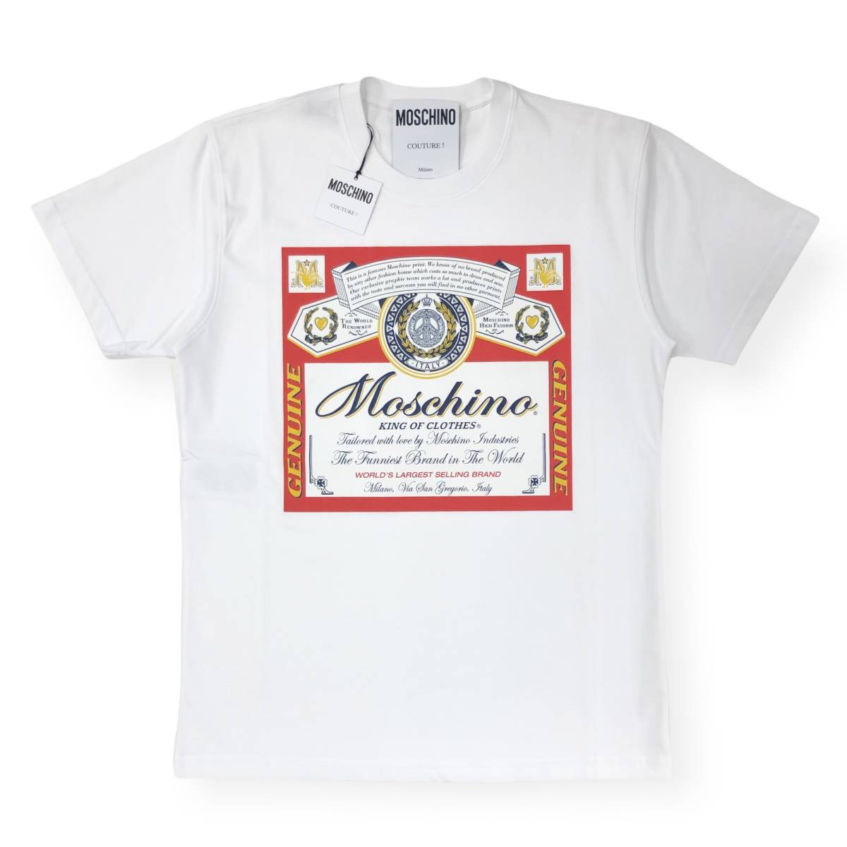  unused MOSCHINO COUTURE! Moschino kchu-ru× Budweiser Budweiser BEER T-SHIRT T-shirt A0778 4140 short sleeves collaboration S white 