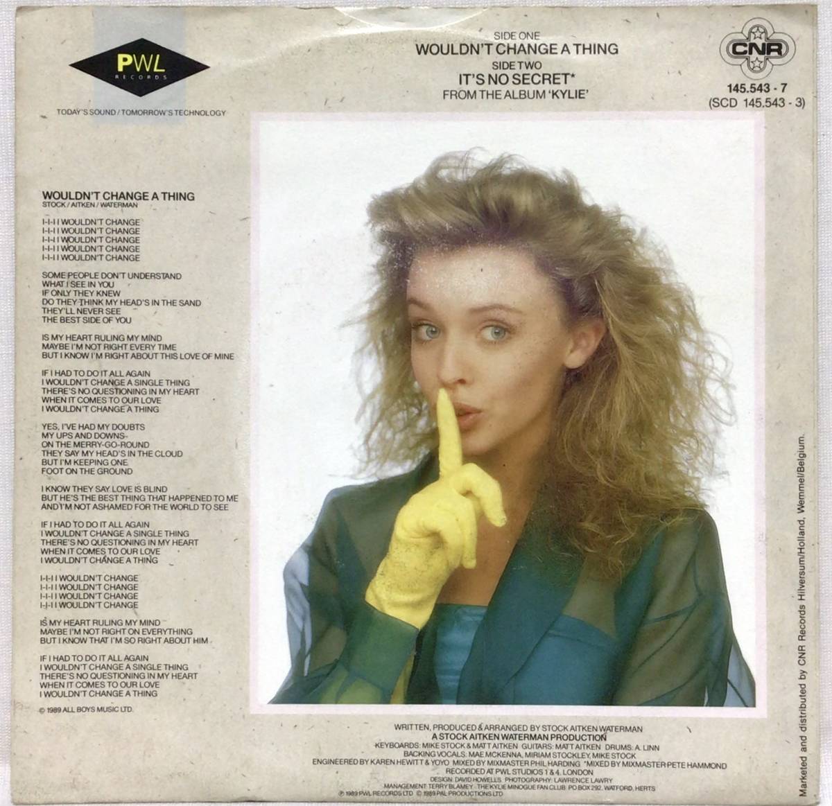 【蘭7】 KYLIE MINOGUE / WOULDN'T CHANGE A THING / IT'S NO SECRET / 1989 オランダ盤 7インチシングルレコード EP 45 EUROBEAT_画像2