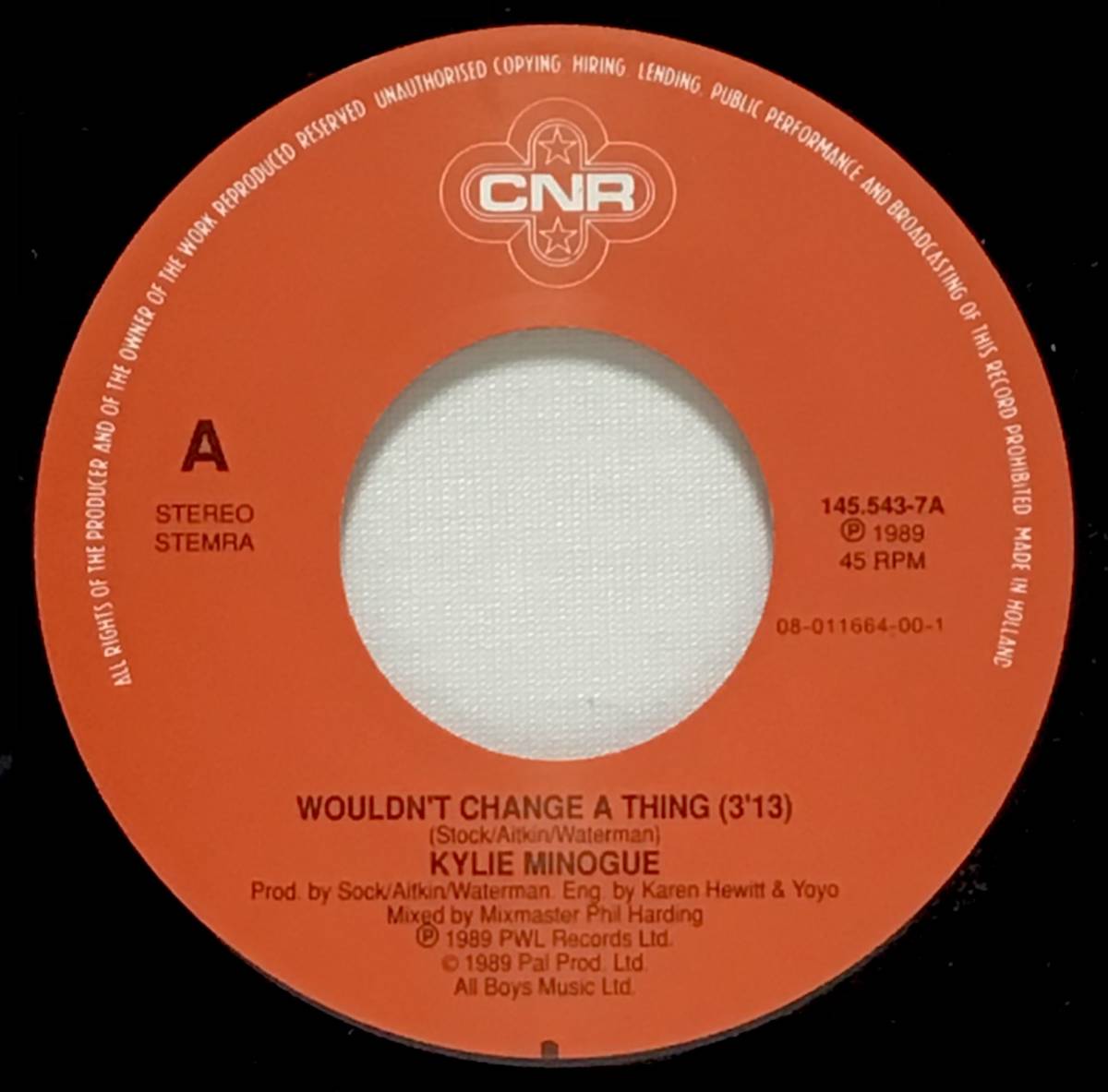 【蘭7】 KYLIE MINOGUE / WOULDN'T CHANGE A THING / IT'S NO SECRET / 1989 オランダ盤 7インチシングルレコード EP 45 EUROBEATの画像4