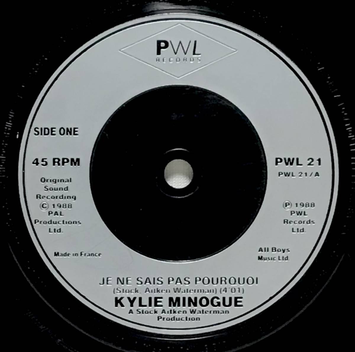 【英仏7】 KYLIE MINOGUE / JE NE SAIS PAS POURQUOI / MADE IN HEAVEN / 1988 UKフランス盤 7インチシングルレコード EP 45 EUROBEAT_画像4