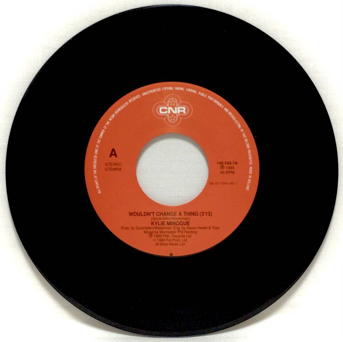 【蘭7】 KYLIE MINOGUE / WOULDN'T CHANGE A THING / IT'S NO SECRET / 1989 オランダ盤 7インチシングルレコード EP 45 EUROBEAT_画像3