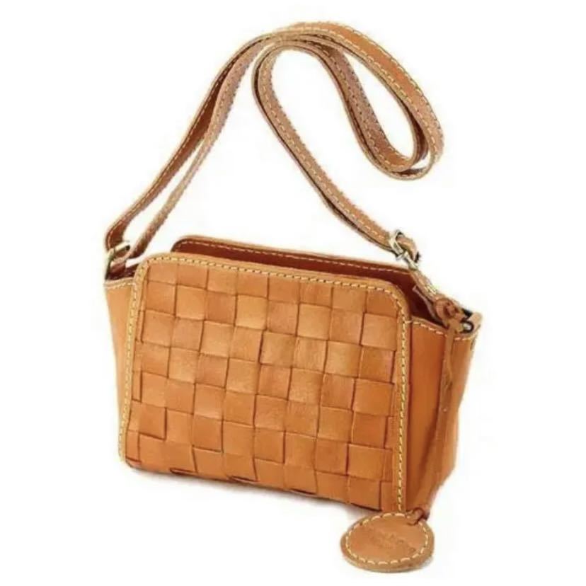 zucchero filatozkero filler -to mesh shoulder bag Camel Brown cow leather new goods unused tag attaching original leather diagonal .. free shipping 