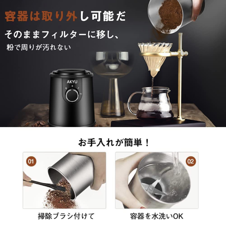 自動電動コーヒーミル コーヒーグラインダー ミルミキサー 粉末 コーヒー豆 ひき機 水洗い可能 豆挽き/緑茶/山椒/お米/調味料/穀物 350W