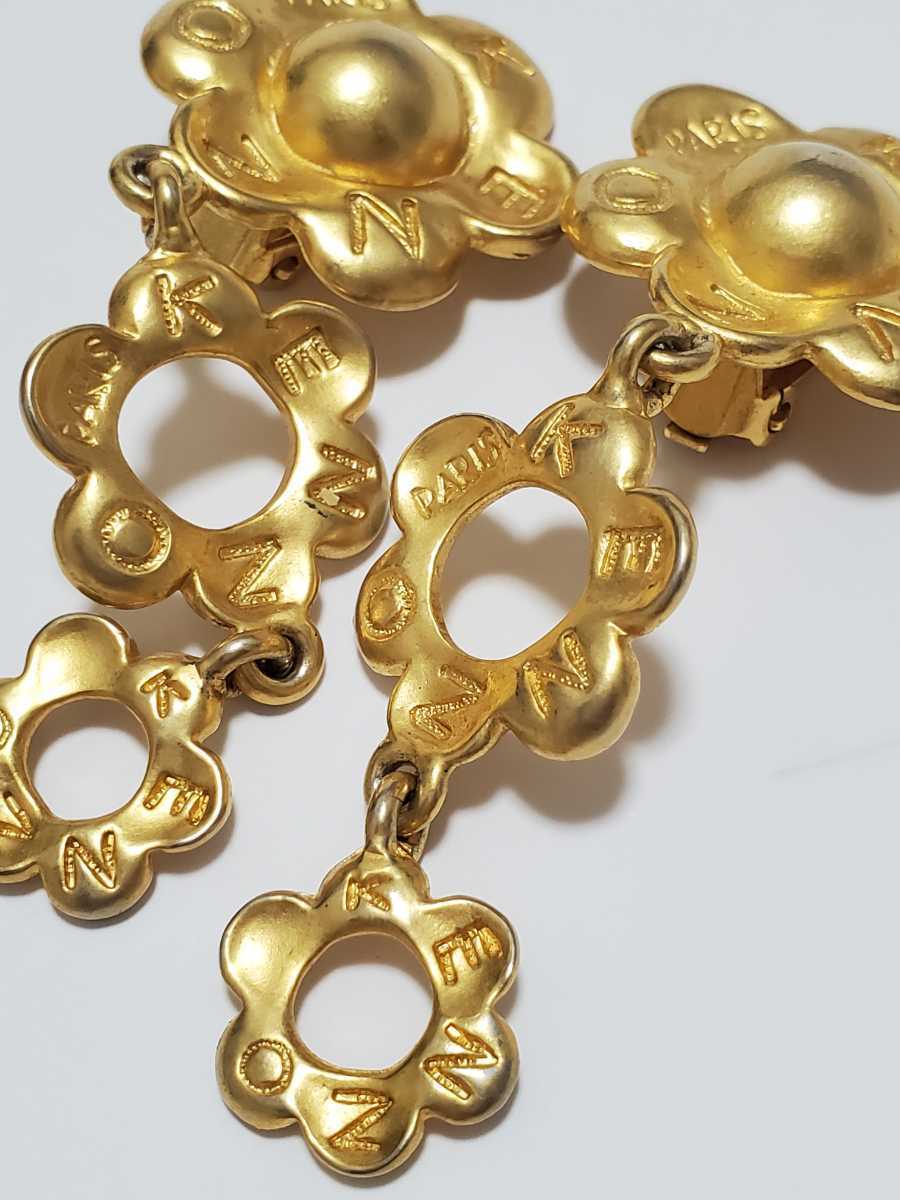 KENZO イヤリング&ネックレスセット ロゴ 花モチーフ ケンゾー ヴィンテージ アクセサリー ゴールドカラー