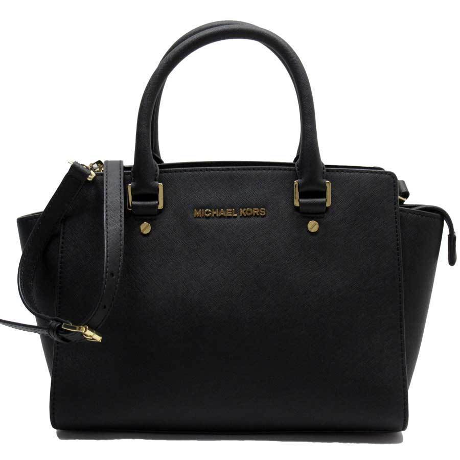 愛用 MICHAEL KORS g1581a ブラックxゴールド サフィアーノレザー 2Way