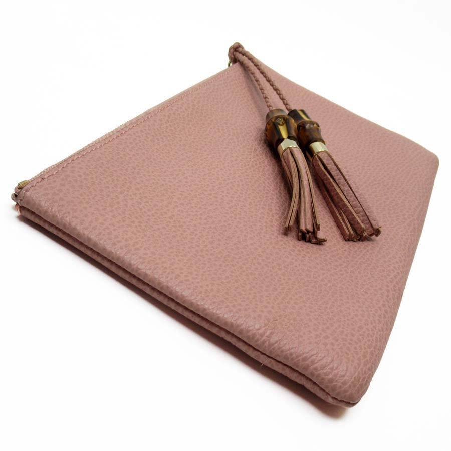 GUCCI グッチ クラッチバッグ ポーチ バンブー レザーxバンブー ピンク