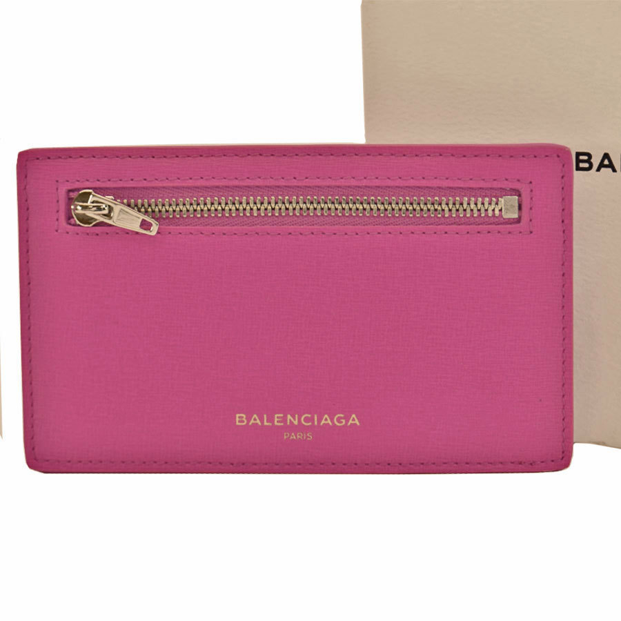 BALENCIAGA バレンシアガ カードケース レザーｘ金属素材 パープル系ピンクｘシルバー レディース 【中古】 k9166