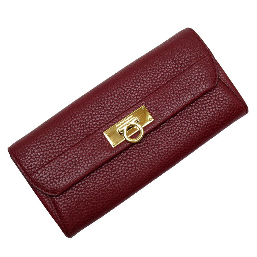 新発売 Salvatore Ferragamo t18280a ボルドーxゴールド レザー