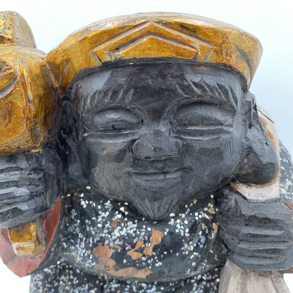 木製 布袋 置物 彩色 七福神 人形 インテリア オブジェ 当時物 レトロ