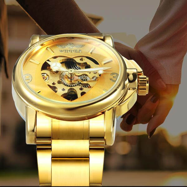 [Winner] lady's wristwatch Skeleton Mechanical Stainless Steel Heart Gold self-winding watch oma-ju