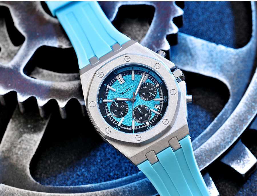 【MUNTI】最新モデル 腕時計 ローヤルオフショア オマージュ ライトブルー クォーツ