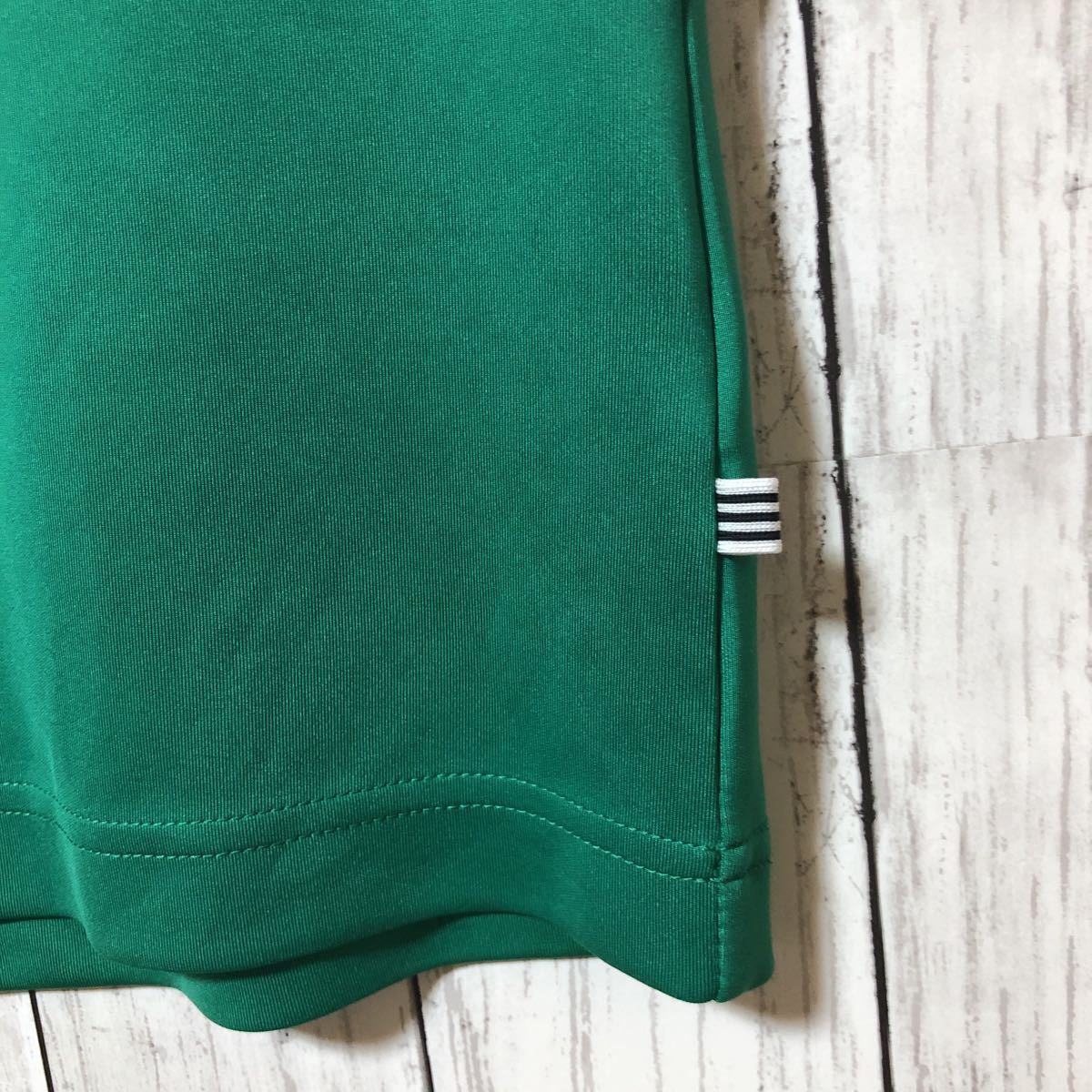 【adidas golf】アディダス ゴルフ 半袖シャツ メンズ L ハーフジップ 緑×ホワイト 送料無料！