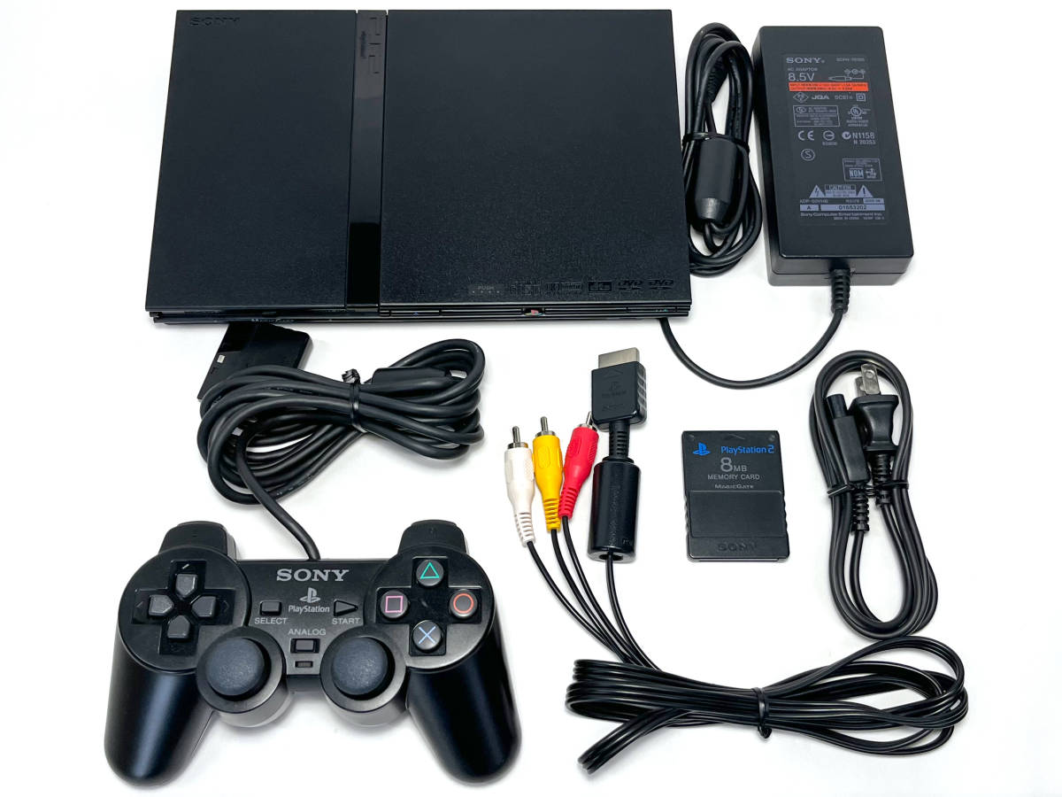 [本体良品]メンテ清掃 円周キズ対策 新品レンズ PS2 SCPH-70000 薄型 セット コントローラー メモリーカード 本体 PlayStation2 整備