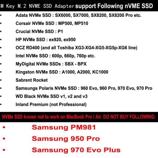 新品良品即決■送料無料 MacBook Air Pro用M.2 NVME SSD変換アダプター（2013-2017）A1465 A1466 A1419 A1398 A1502 用
