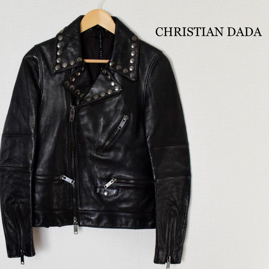 美品 CHRISTIAN DADA レザー スタッズ ダブルライダースジャケット-