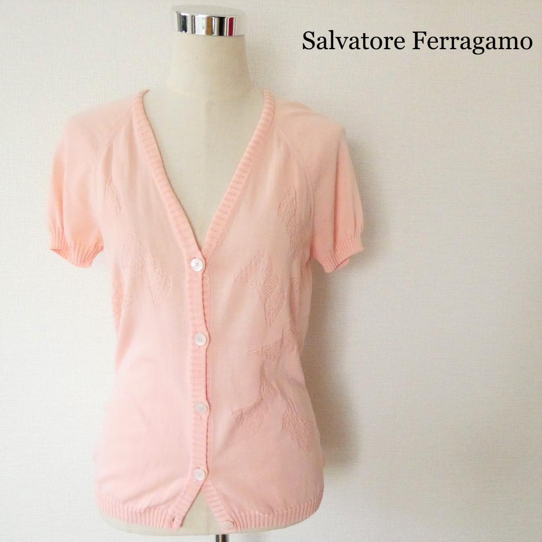 美品 Salvatore Ferragamo サルヴァトーレフェラガモ 刺繍 Vネック