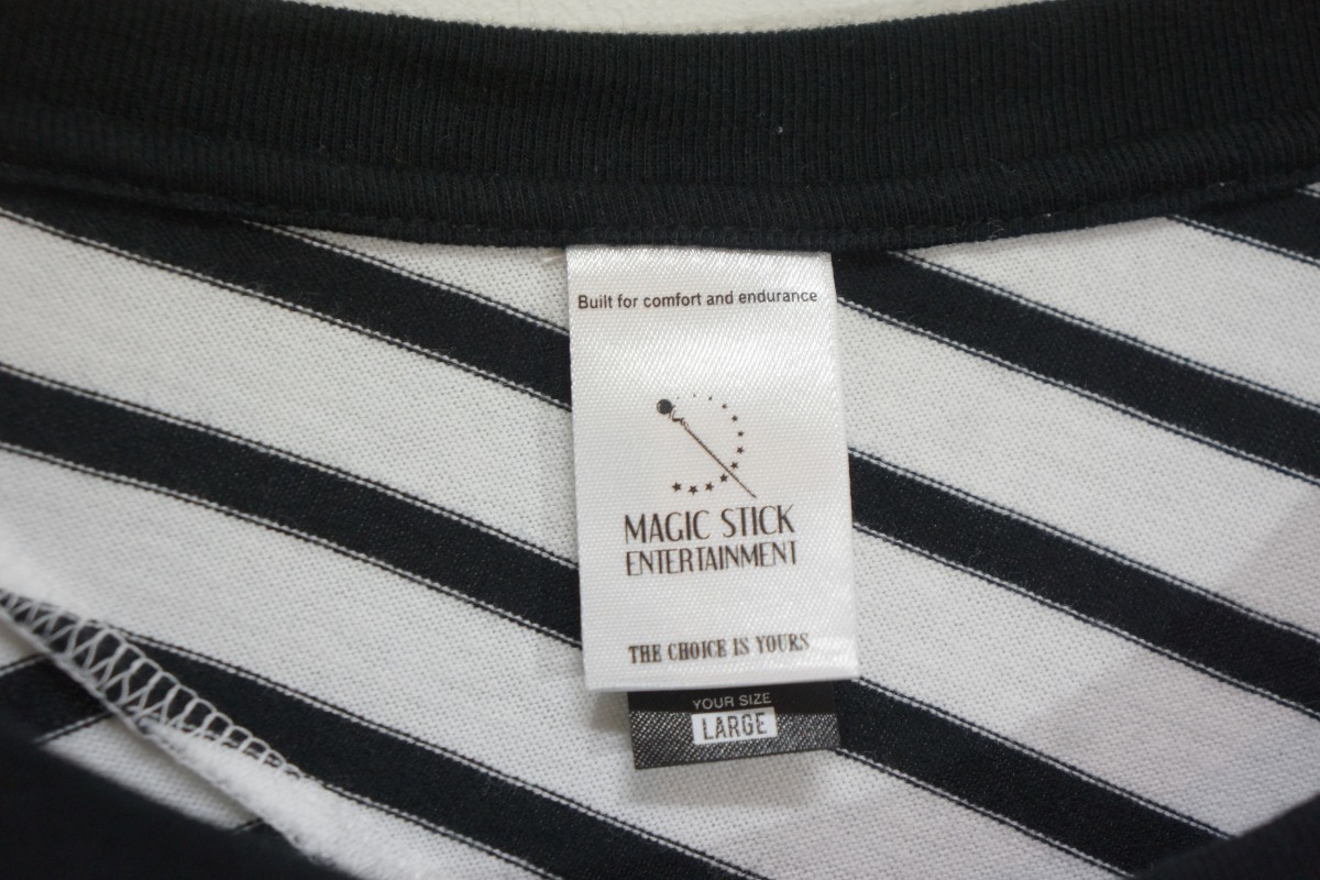 美品 MAGIC STICK マジックスティック BORDER TEE クレイジー ボーダー Tシャツ 七分袖 ラグラン カットソー 白黒 サイズL  1030L