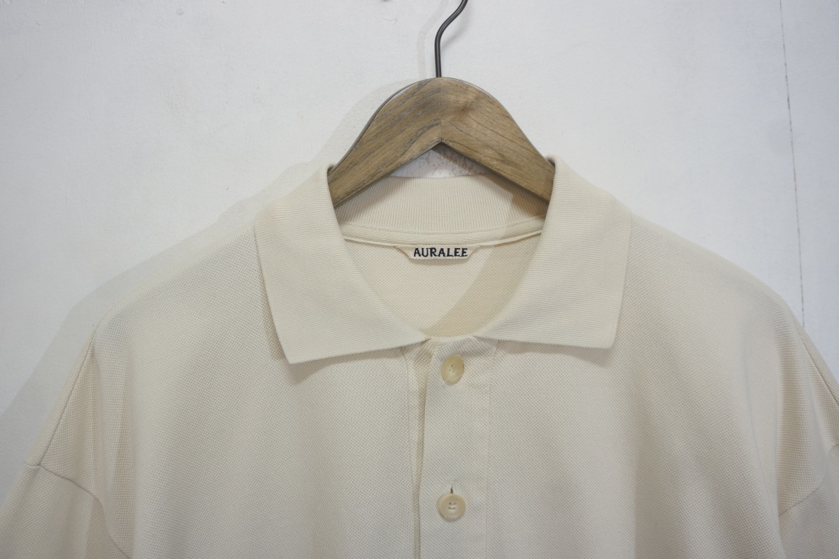 美品 21SS AURALEE オーラリー SUPER FINE COTTON SALT SHRINK PIQUE BIG 半袖 ポロ シャツ サイズ5 IVORY アイボリー A21SP01EK 928L_画像2