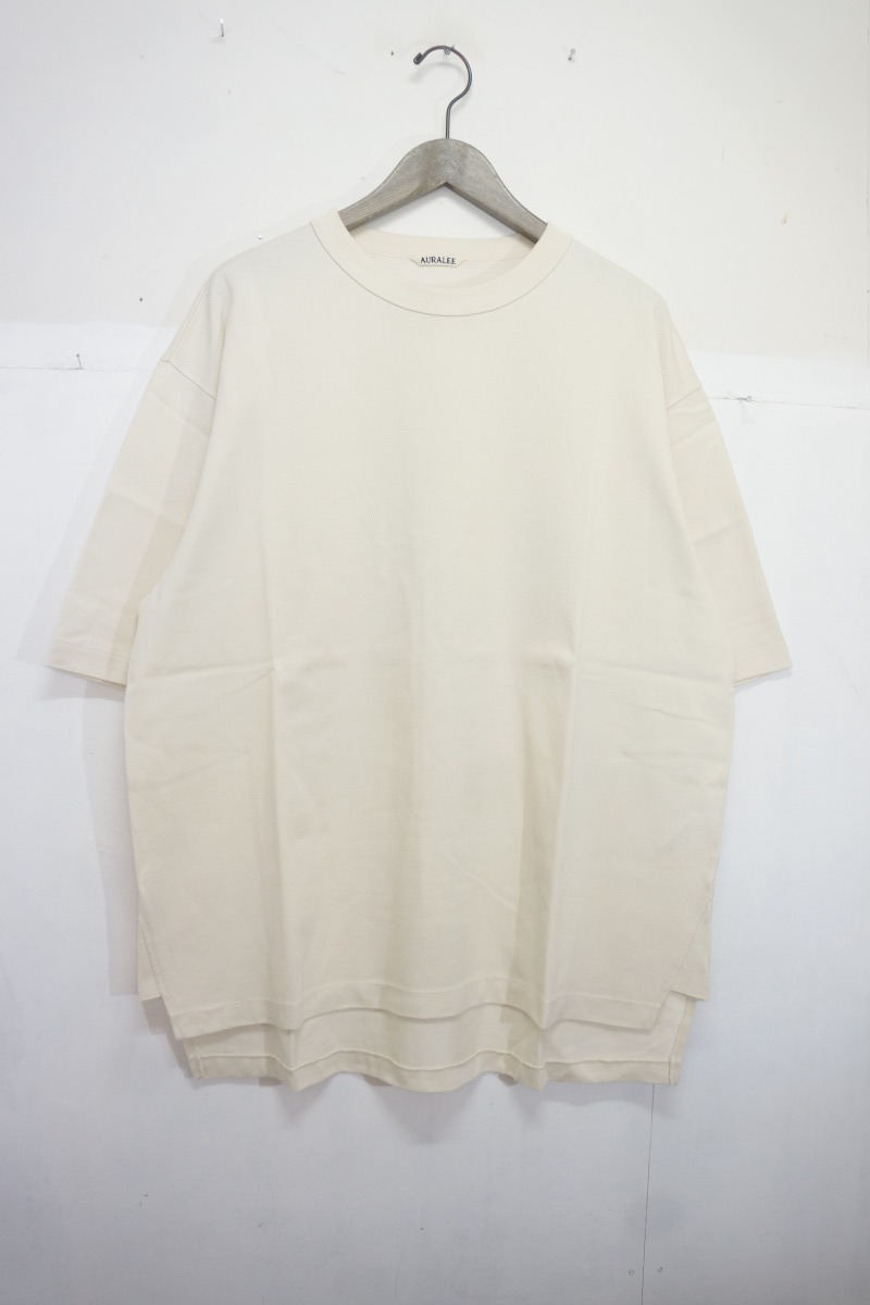 美品21SS AURALEEオーラリー SUPER FINE COTTON SALT SHRINK PIQUE BIG 半袖カットソー Tシャツ A21ST02EK サイズ4 ベージュ923L_画像1