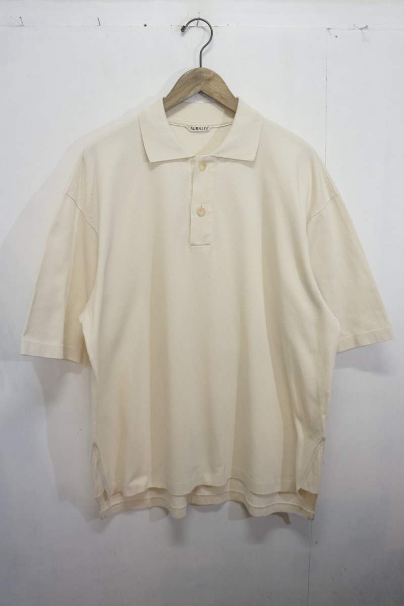 美品 21SS AURALEE オーラリー SUPER FINE COTTON SALT SHRINK PIQUE BIG 半袖 ポロ シャツ サイズ5 IVORY アイボリー A21SP01EK 928L_画像1