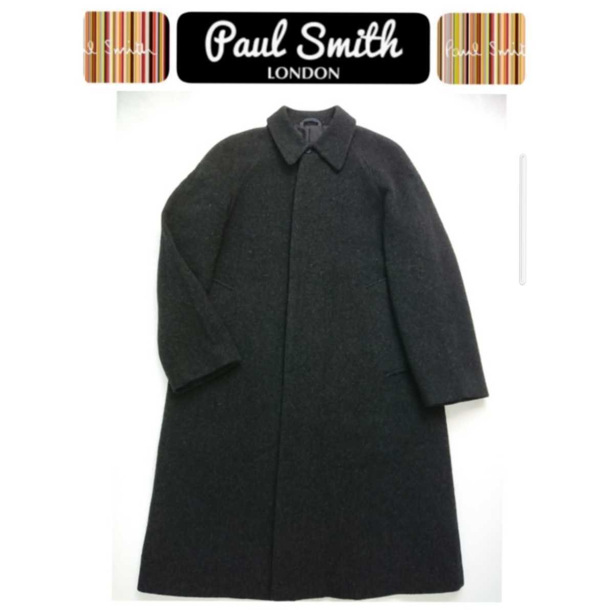 極上品質 Paul Smith LONDON ポールスミスロンドン 高級モヘアラビット混紡ウールステンカラーコート L 美品