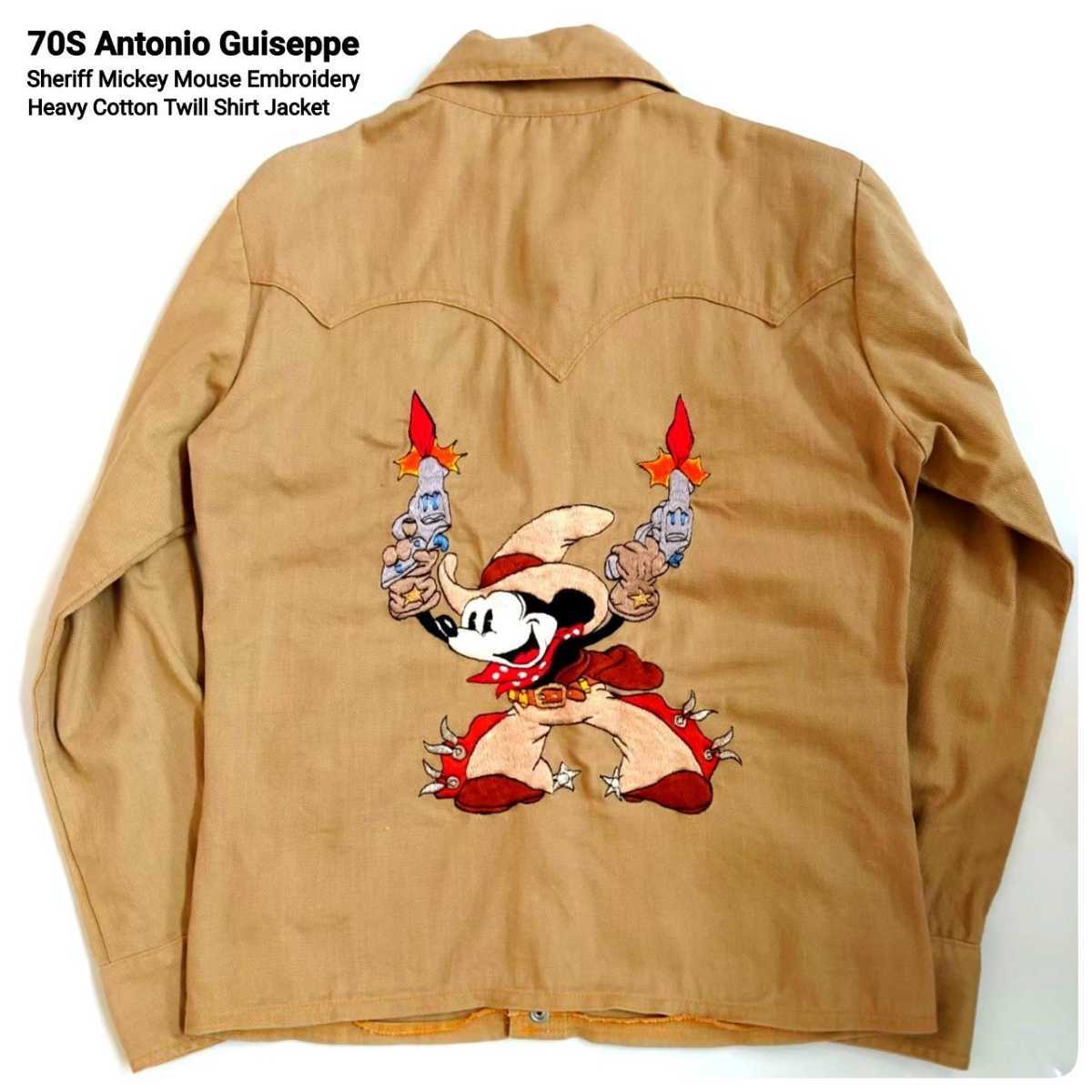 最高の品質 超稀少 70S Antonio Guiseppe アントニオジュゼッペ USA製 ヴィンテージ 保安官ミッキーマウス刺繍ヘビーツイルシャツジャケット XL 美品 XLサイズ以上