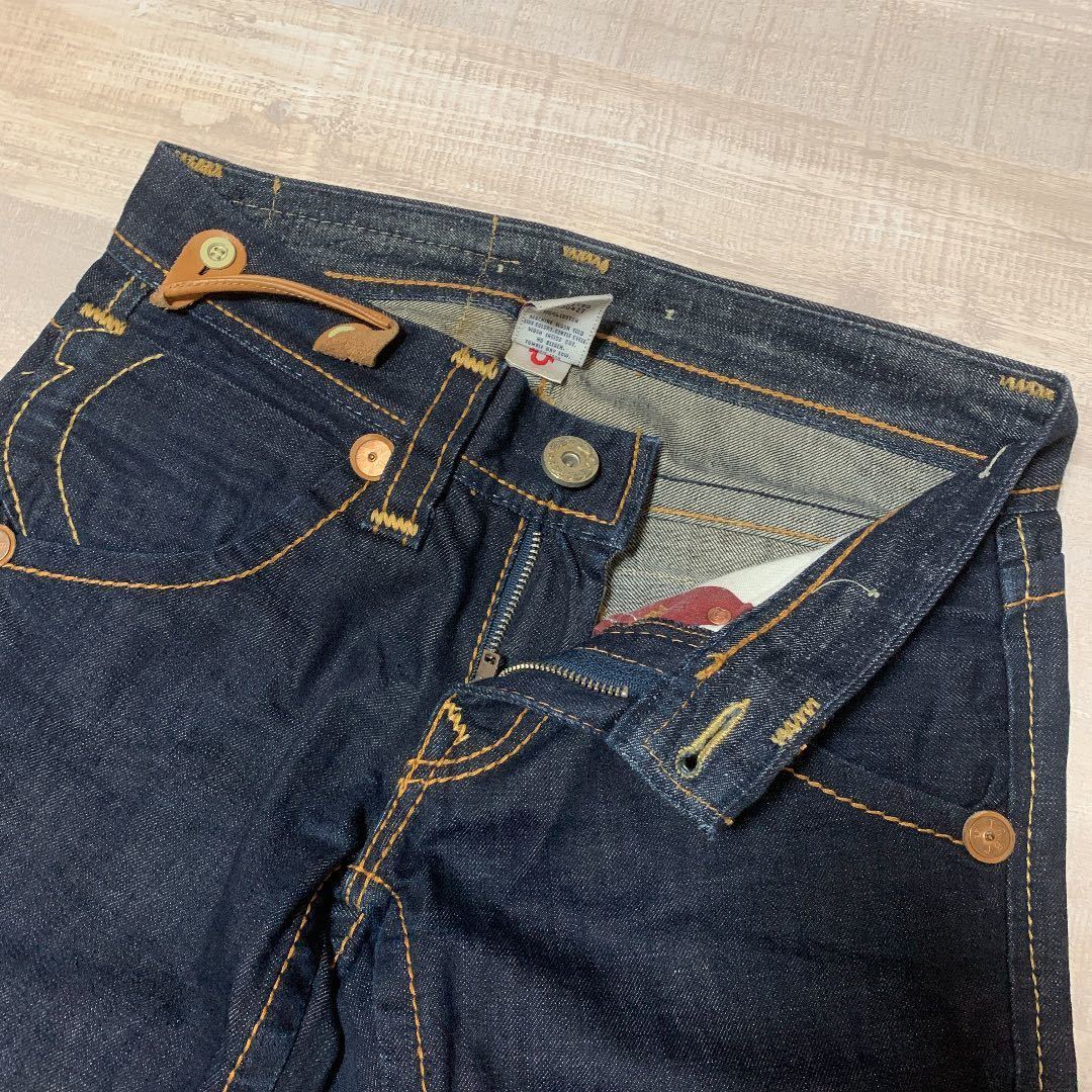 USA製 濃紺 レザーパッチ】 TRUE RELIGION フレア デニム パンツ USA製 濃紺 レザーパッチ】 TRUE RELIGION フレア デニム パンツ