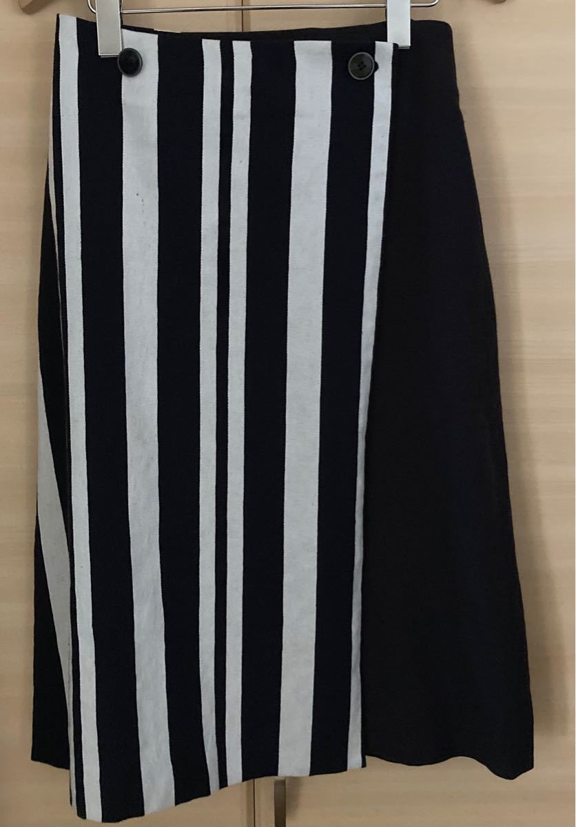 C＋ シープラス　婦人スカート　38号　紺　白　縦縞　ボーダー　日本製　丈　約68 レディース