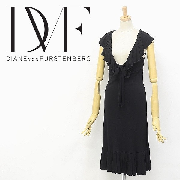 ◆DIANE von FURSTENBERG ダイアンフォン ファステンバーグ BAILA フリル リボン ノースリーブ ワンピース ブラック 6