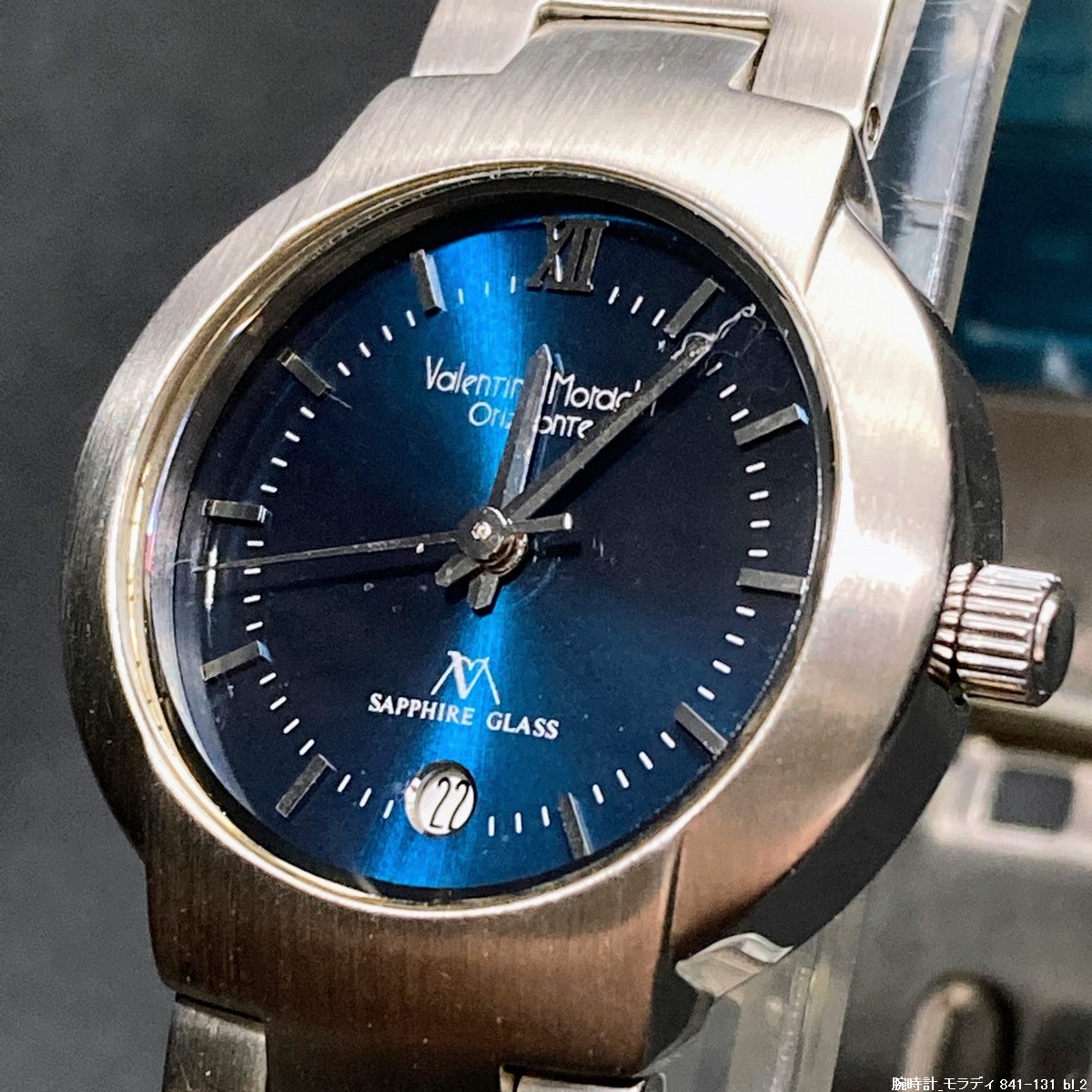 【未使用 / 即決 / 送料230円】VALENTINO MORADEI 841-131 ブルー 高級サファイアガラス オールステンレス レディース腕時計 No.20822-4