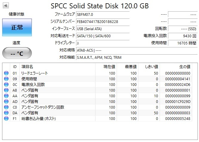 『正常』判定 　SATAⅢ SSD 120GB　■動確認済　■送料無料