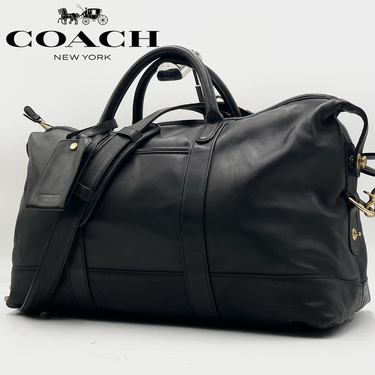 1円〜極美品 COACH メンズ 2WAY ボストンバッグ ハンド ビジネス ショルダー 旅行 トラベル 手持ち レザー 本革 カーフ 大容量 出張 黒