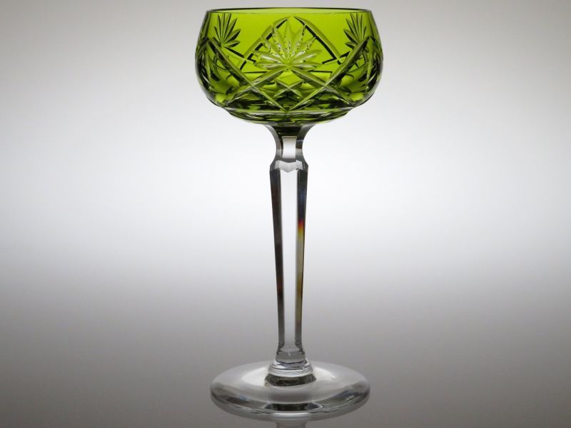 ヴァルサンランベール グラス ● 被せガラス ワイン グラス 18cm ライトグリーン ロングステム 黄緑 カット