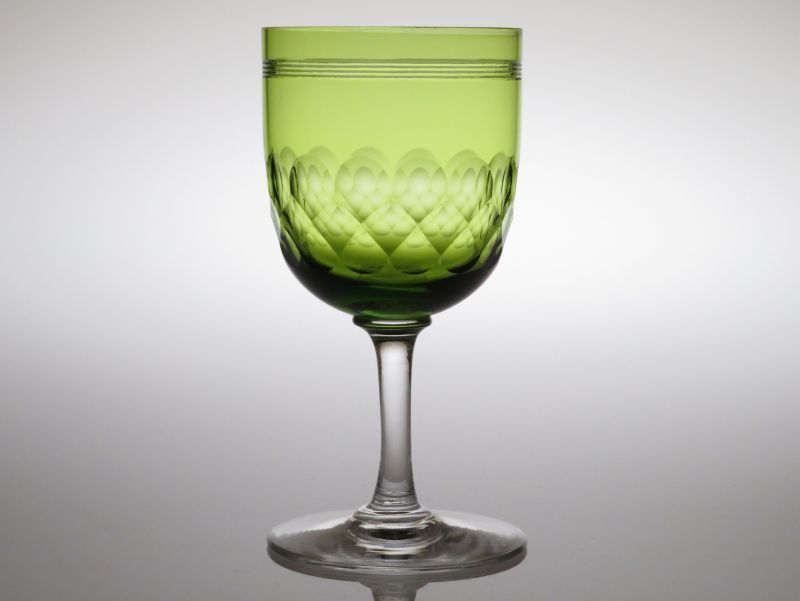 オールド バカラ グラス ● ショニー ワイン グラス グリーン 緑 被せ 13cm うろこ Chauny