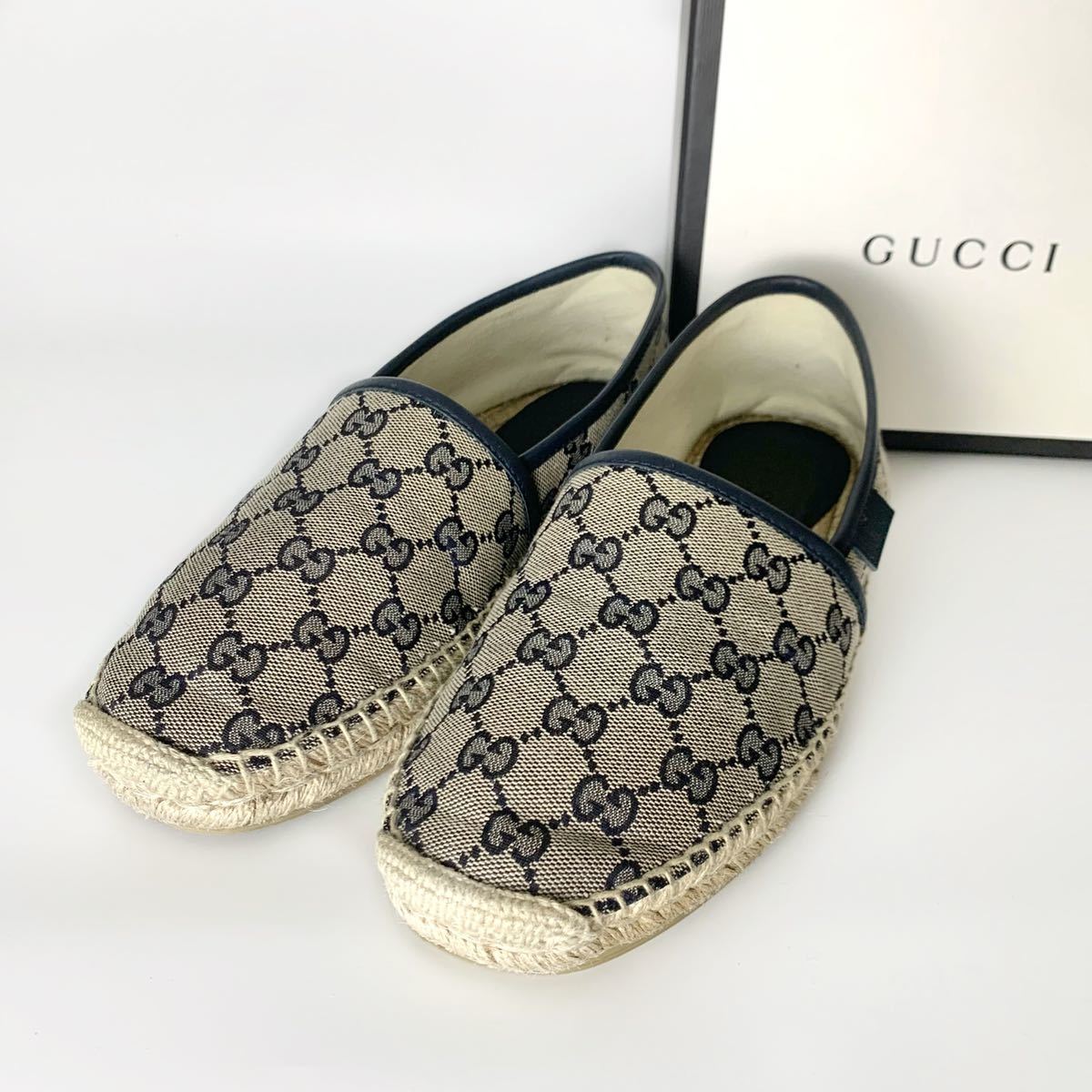 美品☆GUCCI グッチ GGモノグラム キャンバス エスパドリーユ ネイビー