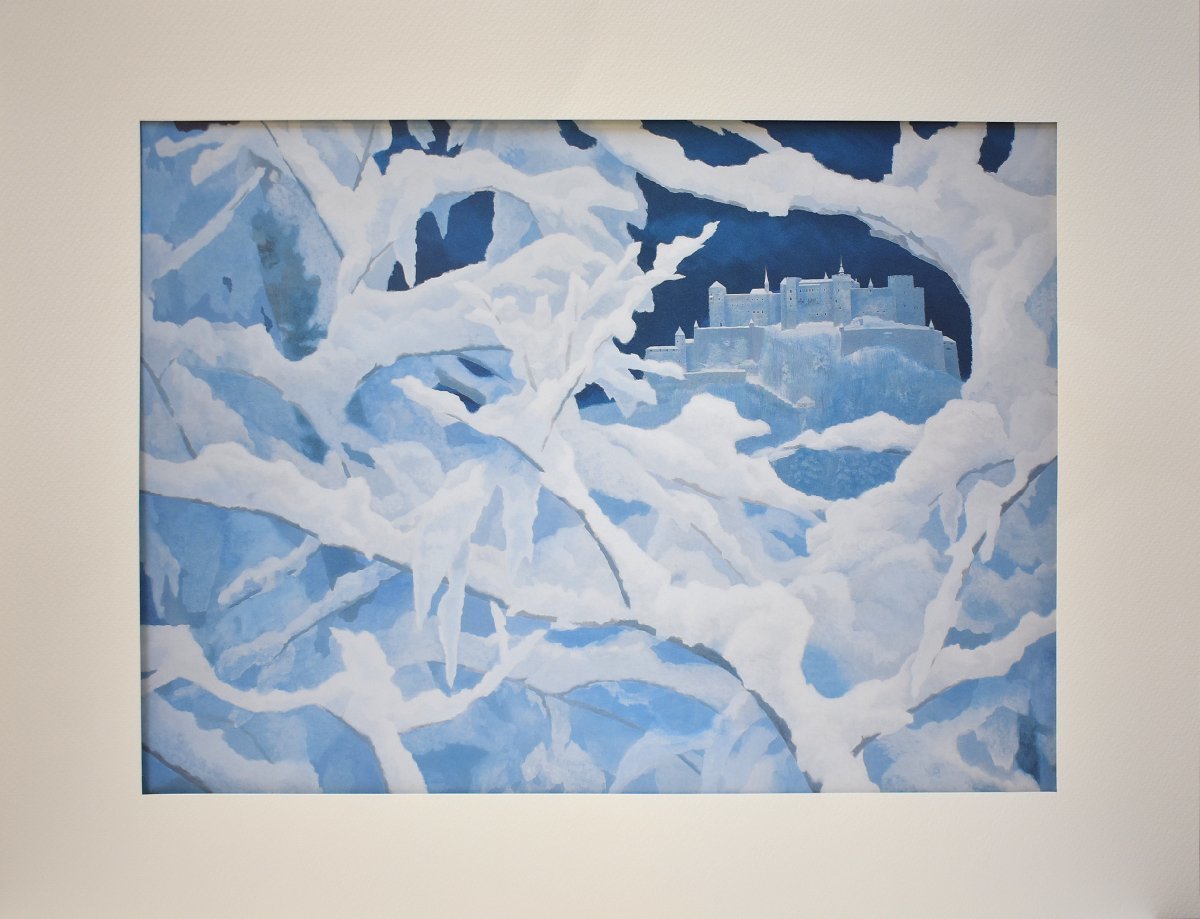 文化勲章受章日本画作家 東山魁夷 複製画 「雪月花 雪の城」額付き